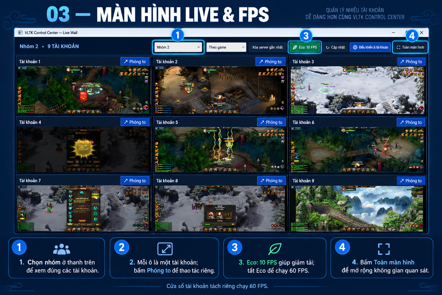 Màn hình Live FPS và chế độ tiết kiệm