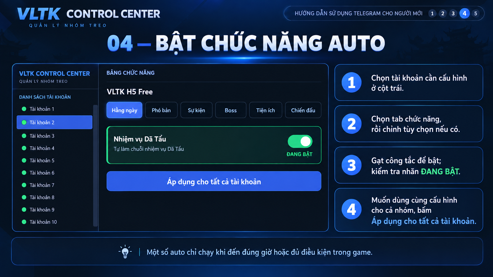 Kích hoạt và điều chỉnh chức năng auto